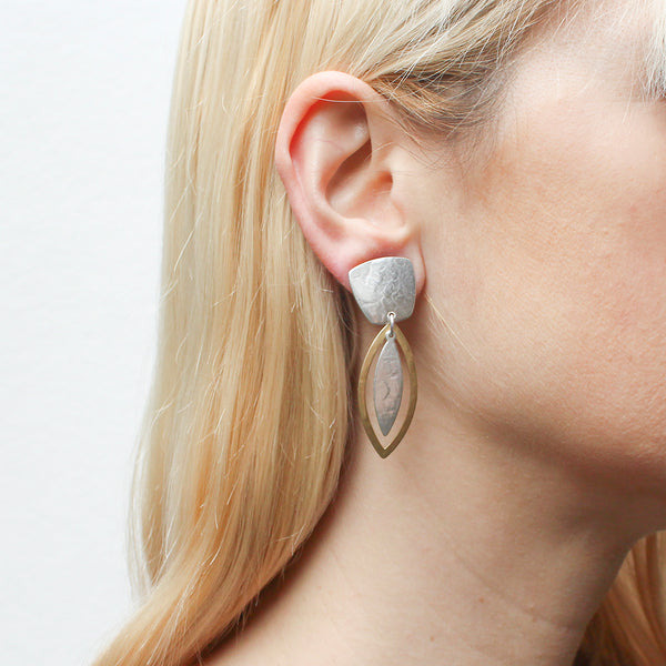 Tapered Square with Leaf and Frame Clip or Post Earring