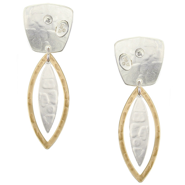 Tapered Square with Leaf and Frame Clip or Post Earring