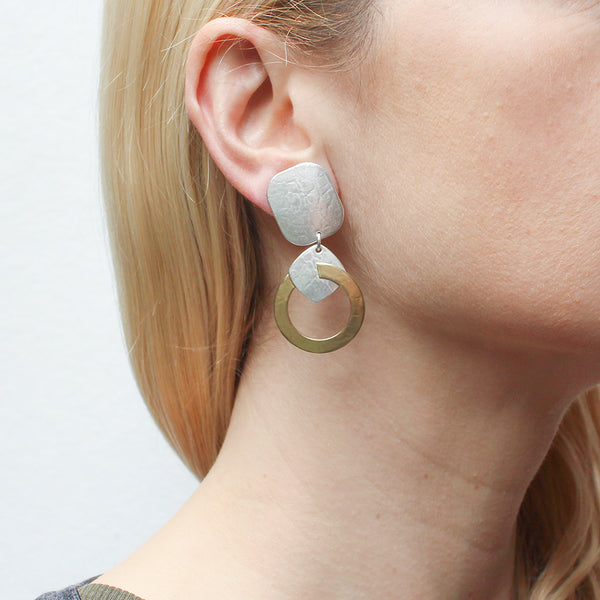 Rounded Rectangle with Ring and Rounded Square Clip or Post Earring