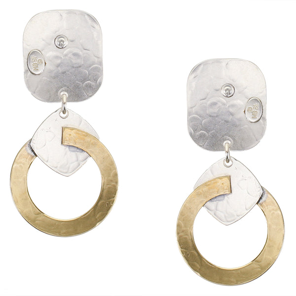 Rounded Rectangle with Ring and Rounded Square Clip or Post Earring