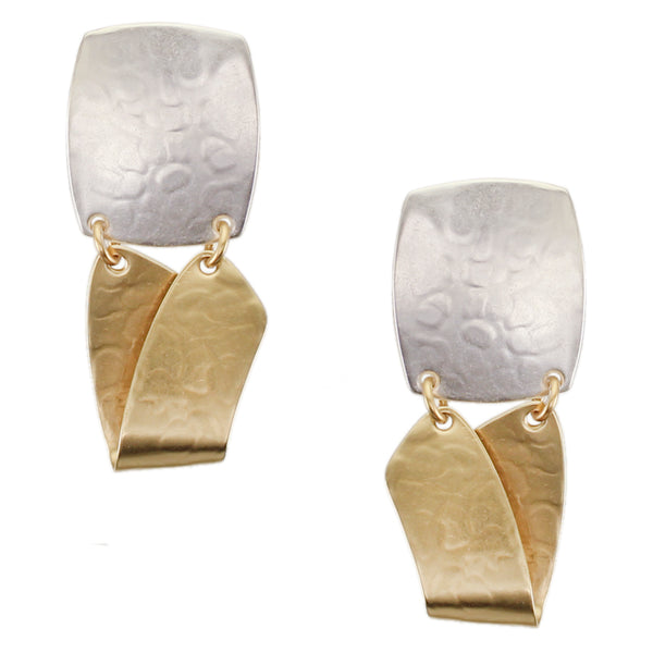 Rounded Rectangle with Folded Arc Clip or Post Earring