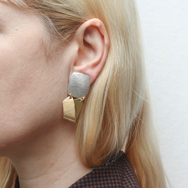 Rounded Rectangle with Folded Arc Clip or Post Earring