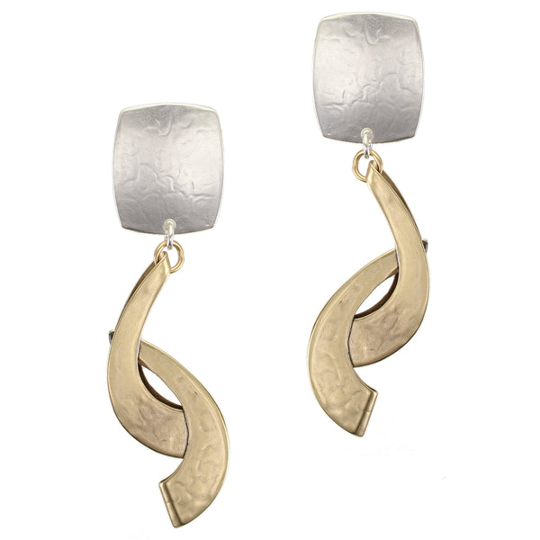 Rounded Rectangle with Interlocking 3D Swoops Clip or Post Earring
