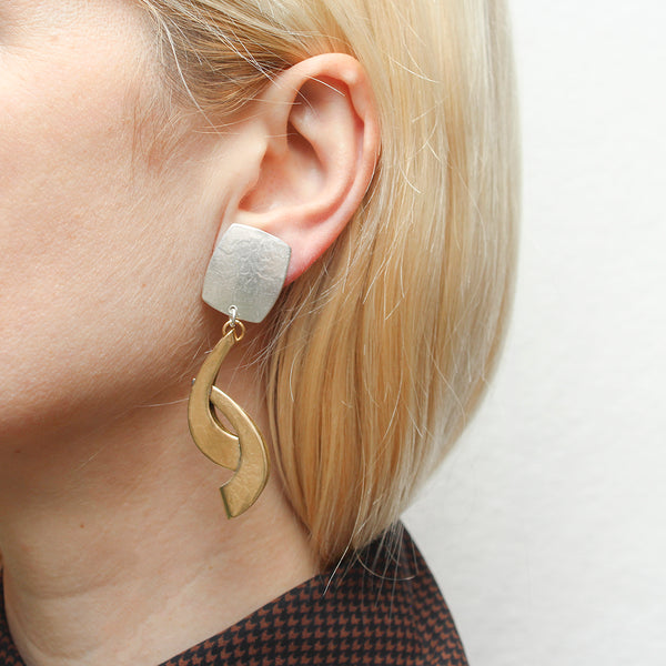 Rounded Rectangle with Interlocking 3D Swoops Clip or Post Earring