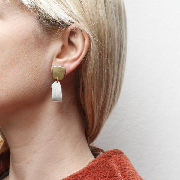 Small Tapered Square with Folded Arc Clip or Post Earring