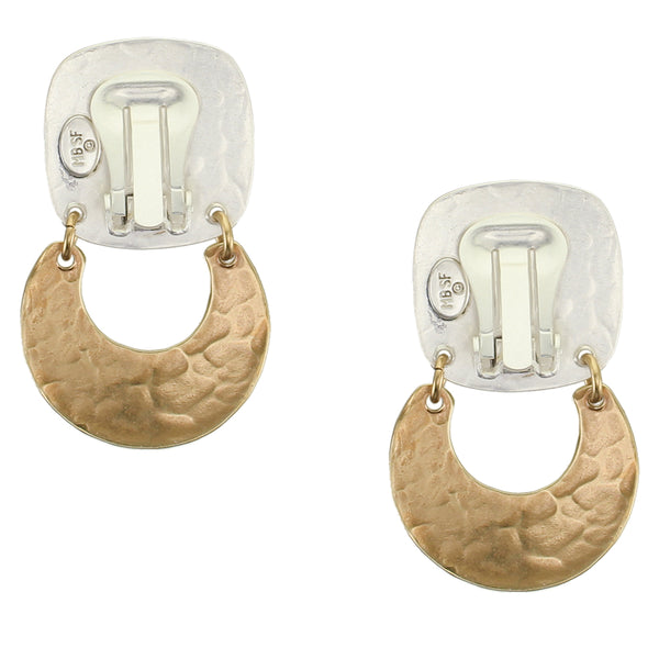 Rounded Square with Crescent Clip or Post Earring