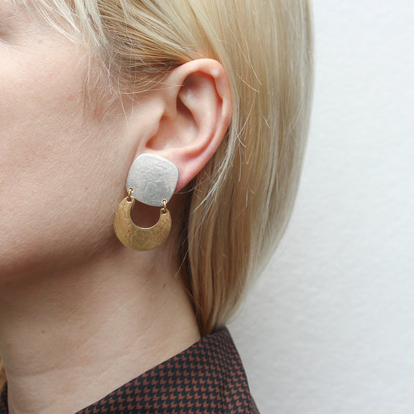 Rounded Square with Crescent Clip or Post Earring