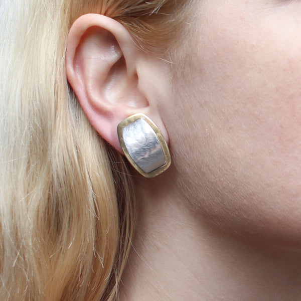 Brass and Silver Post or Clip on Earrings