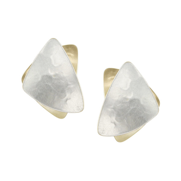 Brass and Silver Post or Clip on Earrings