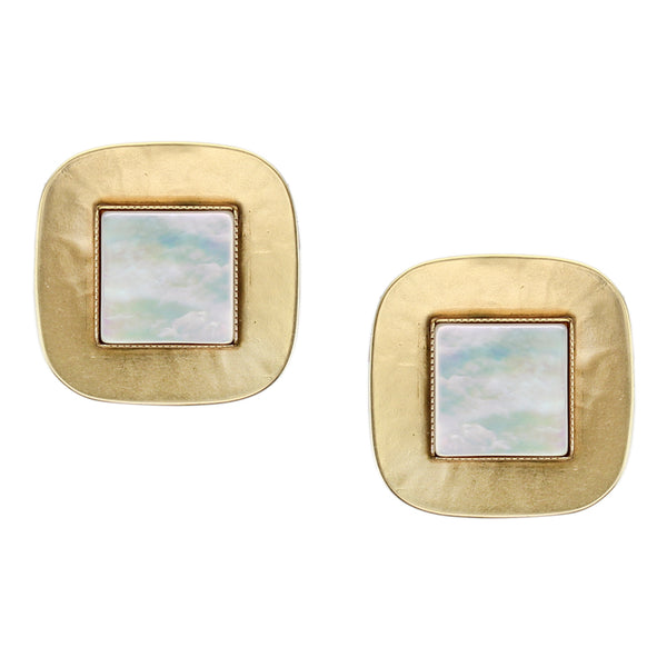 Rounded Square with Square Gemstone Clip or Post Earring