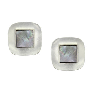 Rounded Square with Black Pearl Clip or Post Earring