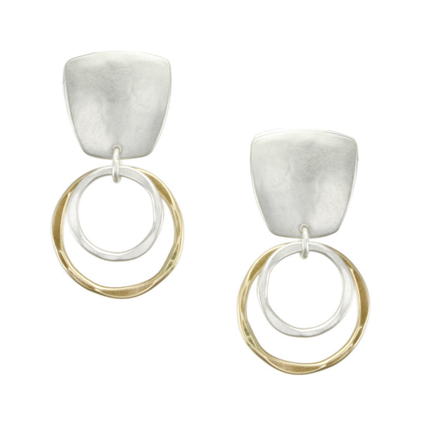 Brass and Silver Post or Clip on Earrings