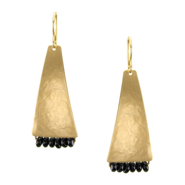 Long Triangle with Black Beads Wire Earring