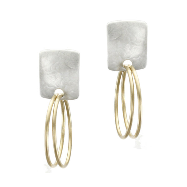 Brass and Silver Post or Clip on Earrings