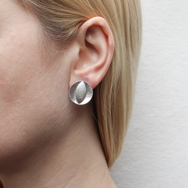 Concave Disc with Leaf Post Earring