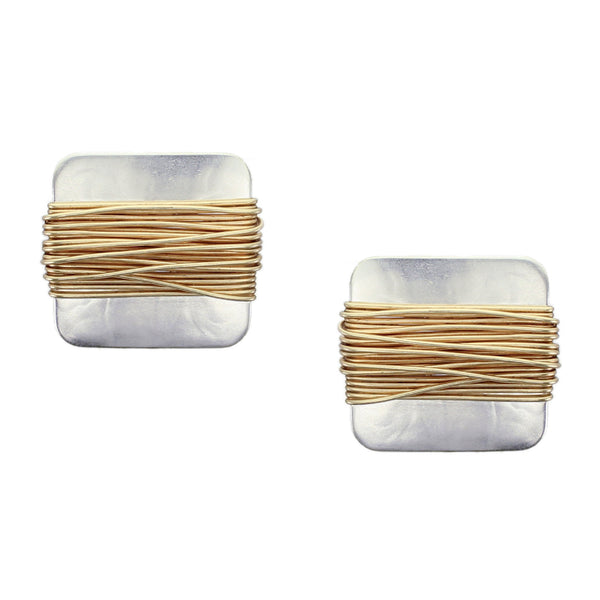 Rounded Square with Heavy Wire Wrapping Post or Clip Earring