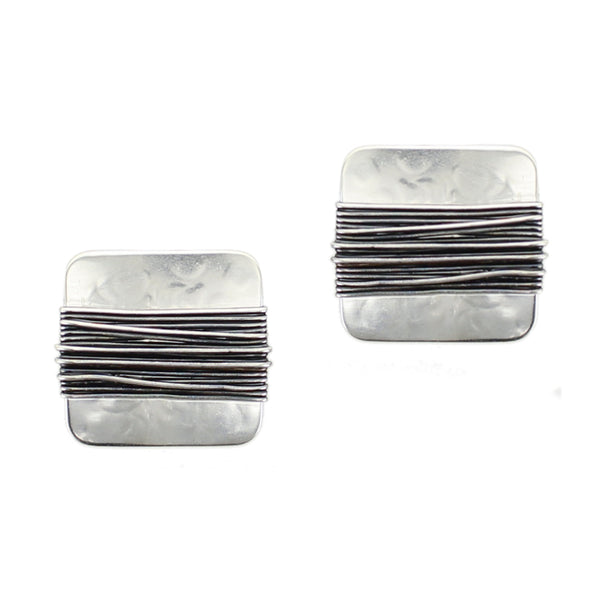 Rounded Square with Heavy Wire Wrapping Post or Clip Earring