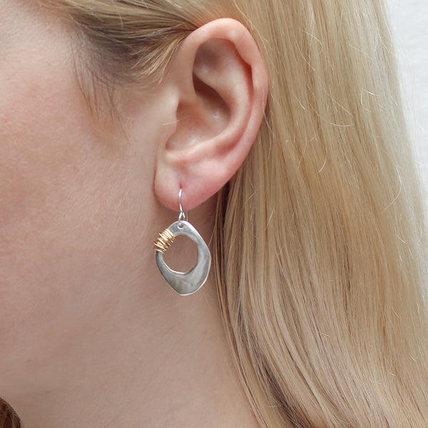 Organic Disc with Heavy Wire Wrapping Wire Earring