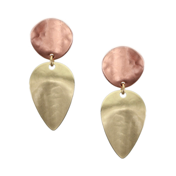 Hammered Organic Disc with Inverted Teardrop Post or Clip Earring