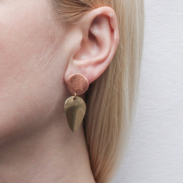Hammered Organic Disc with Inverted Teardrop Post or Clip Earring