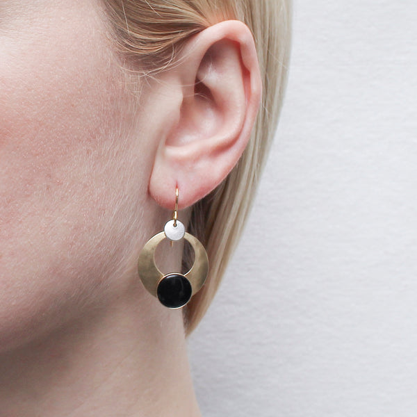 Cutout Disc with Small Disc and Black Cabochon Wire Earring