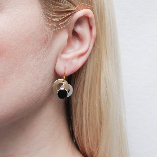 Small Layered Rings with Black Cabochon Wire Earring