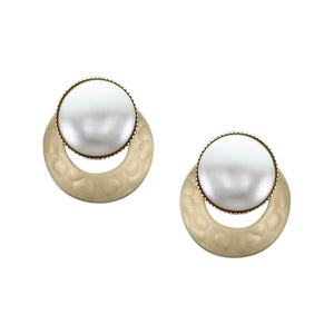 Large White Pearl Cabochon on a Wide Ring Post or Clip Earring