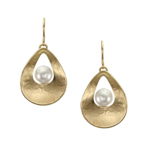 Cutout Teardrop with White Pearl Wire Earring