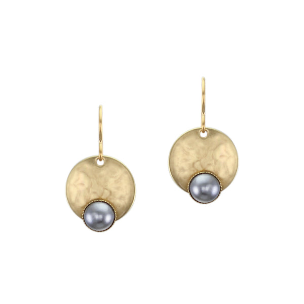 Disc with Small Pearl Cabochon Wire Earring