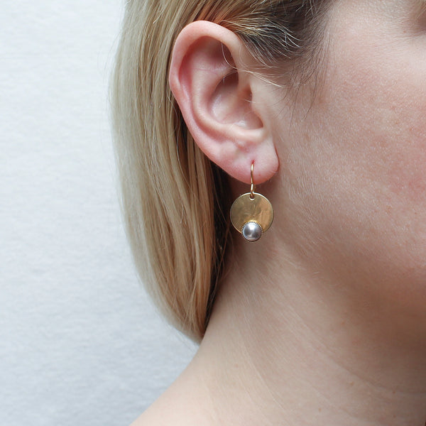 Disc with Small Pearl Cabochon Wire Earring