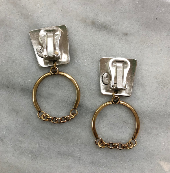 Tapered Square with Arch and Chain Clip or Post Earring