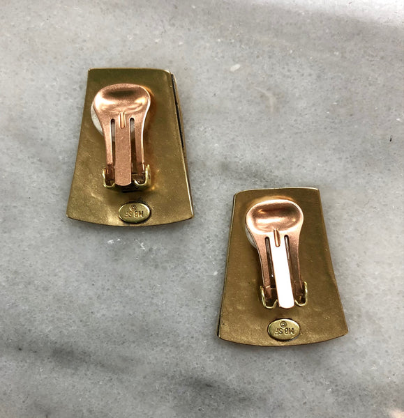 Tapered Rectangle with Wire Outline Clip Earring