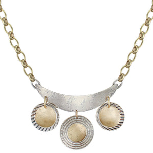 Curve with Three Discs and Patterned Rings Necklace