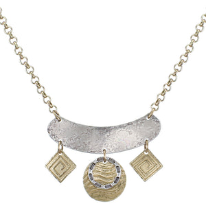 Curve with Patterned Squares Disc and Ring Necklace