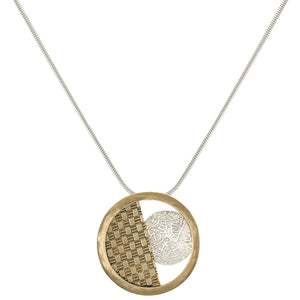 Frame with Crinkle Disc and Basketweave Semi Circle Necklace