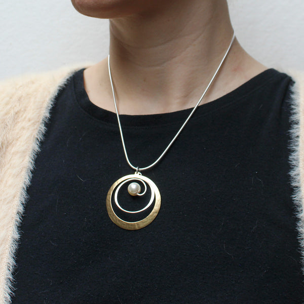 Wide Ring with Spiral and Pearl Necklace
