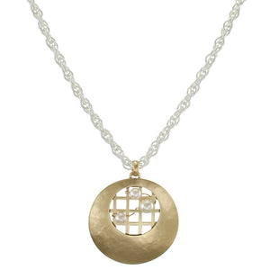 Cutout Disc with Grid and Pearls Necklace