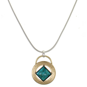 Wide Ring with Square Turquoise Gem Necklace
