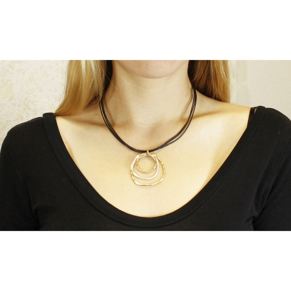 Tiered Ring Necklace on Black Cord