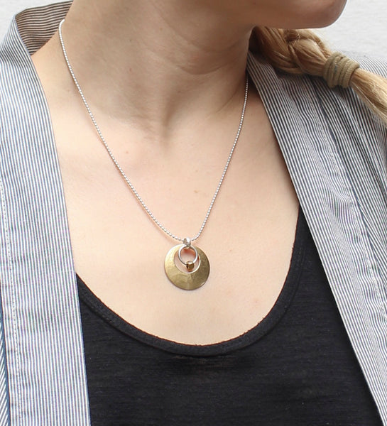 Cutout Disc with Ring and Bead on Ball Chain Necklace