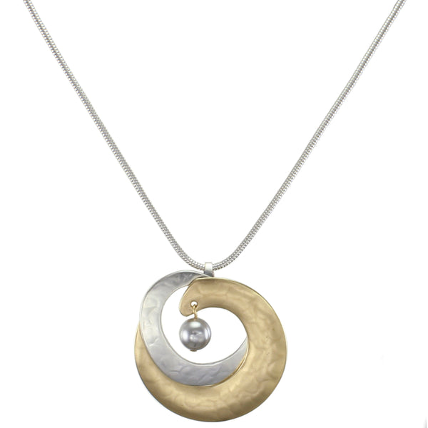 Interlocking Organic Crescents with Grey Pearl Necklace
