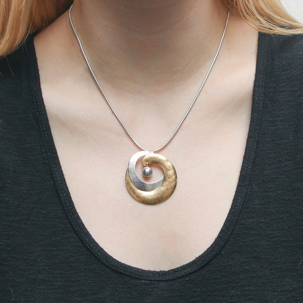 Interlocking Organic Crescents with Grey Pearl Necklace