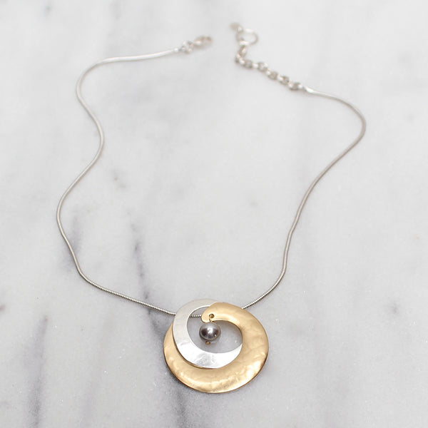 Interlocking Organic Crescents with Grey Pearl Necklace