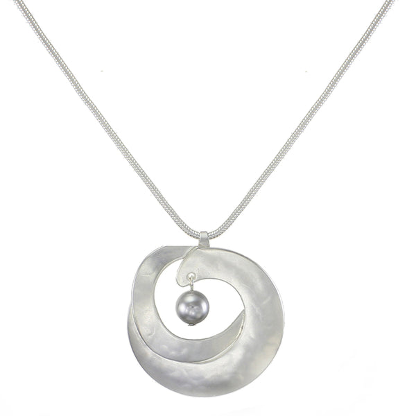 Interlocking Organic Crescents with Grey Pearl Necklace