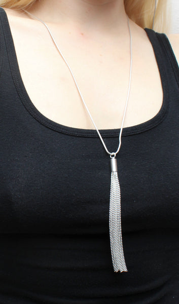 Large Ball Chain Tassel Necklace on Snake Chain