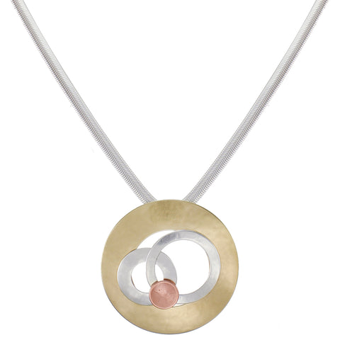 Large Cutout Disc with Layered Rings and Disc on Flat Snake Chain Necklace