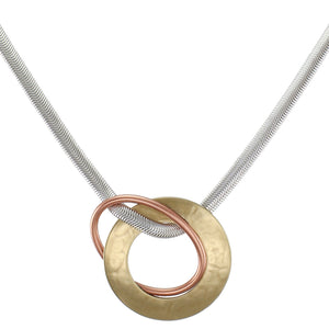 Ring with Interlocking Oval Wire Ring on Flat Snake Chain Necklace