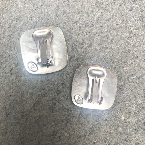 Domed Rounded Square with Concave Diamond Clip or Post Earring