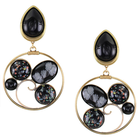 Teardrop with Black Gem Hoops Marjorie Baer Vintage Clip Earring