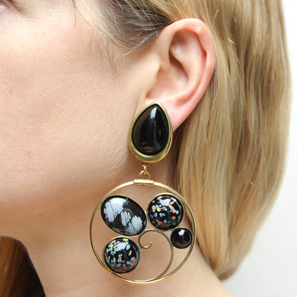Teardrop with Black Gem Hoops Marjorie Baer Vintage Clip Earring